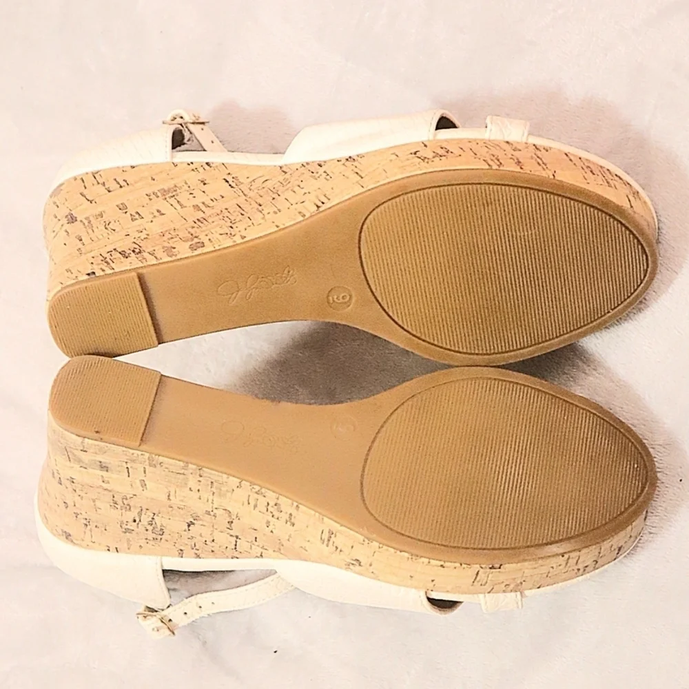 CREAM CORK WEDGES 9 Jaclyn Smith Sandals Heels Classic Wedding Bridal Massey